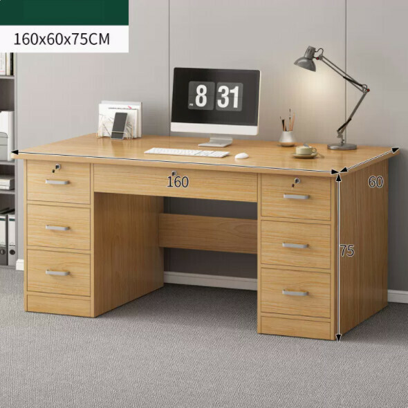 Hot recommended home computer desk (rubber wood color + with drawers*7) [size: length 160*width 60*height 73cm]