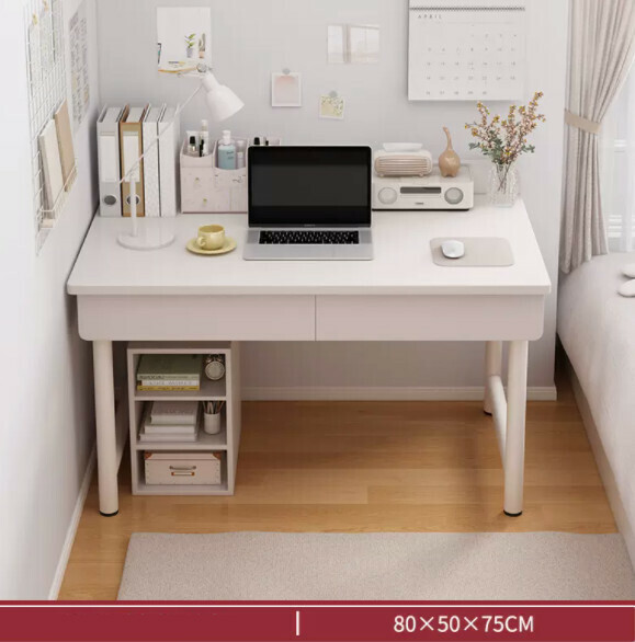 Hot recommended desktop computer desk (double drawer-warm white) [size: length 80*width 50*height 75cm]