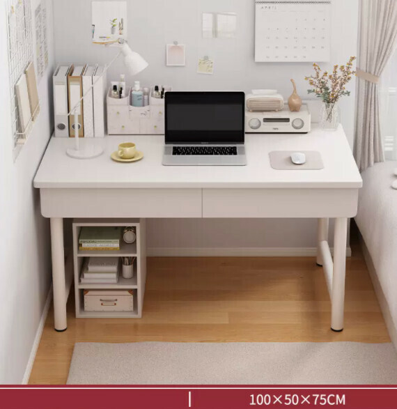 Hot recommended desktop computer desk (double drawer-warm white) [size: length 100*width 50*height 75cm]