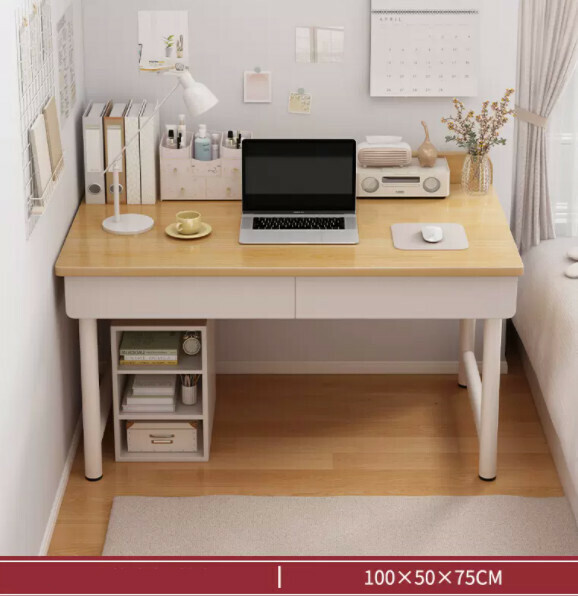 Hot recommended desktop computer desk (double drawer-oak color) [size: length 100*width 50*height 75cm]