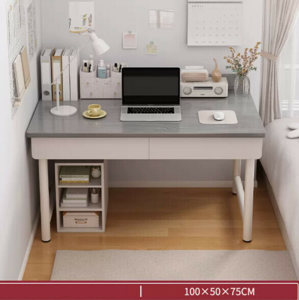 Hot recommended desktop computer desk (double drawer-Morandi gray) [size: length 100*width 50*height 75cm]