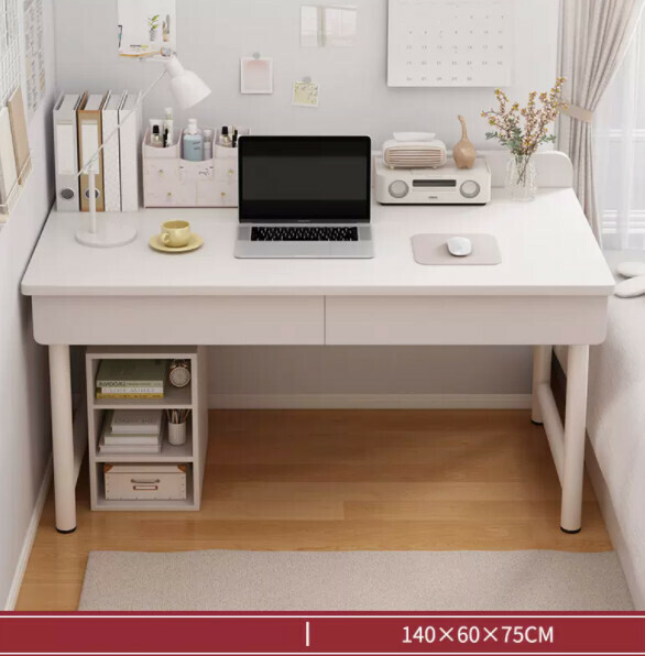 Hot recommended desktop computer desk (double drawer-warm white) [size: length 140*width 60*height 75cm]