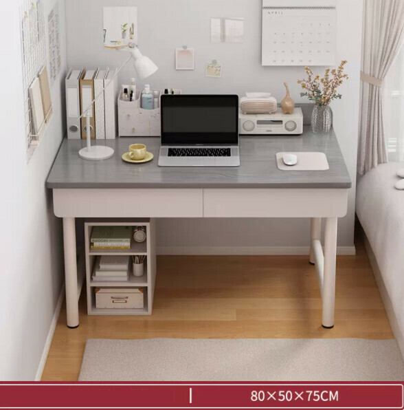 Hot recommended desktop computer desk (double drawer-Morandi gray) [size: length 80*width 50*height 75cm]