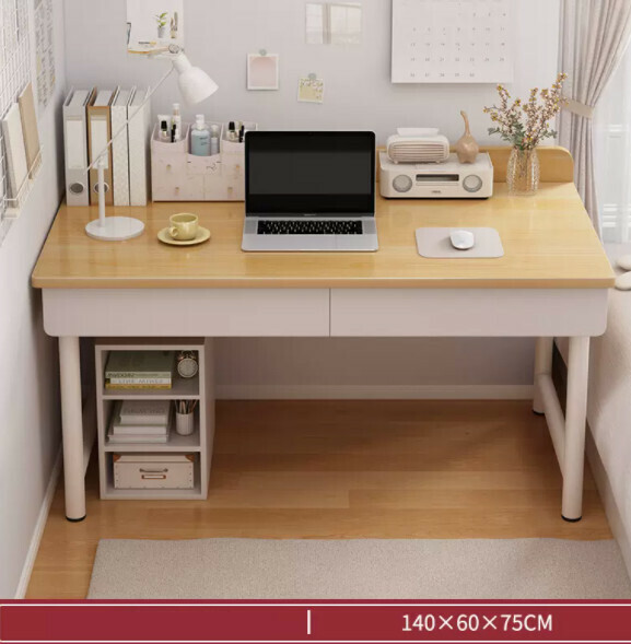 Hot recommended desktop computer desk (double drawer-oak color) [size: length 140*width 60*height 75cm]