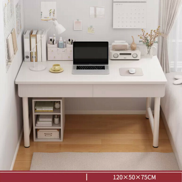 Hot recommended desktop computer desk (double drawer-warm white) [size: length 120*width 50*height 75cm]