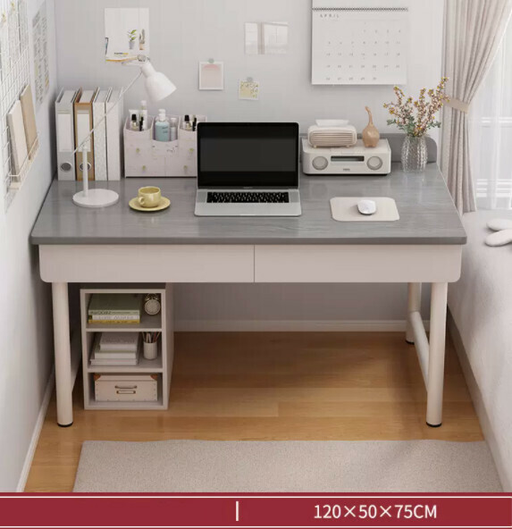 Hot recommended desktop computer desk (double drawer-Morandi gray) [size: length 120*width 50*height 75cm]