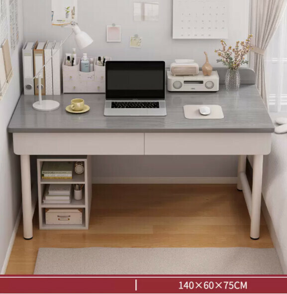 Hot recommended desktop computer desk (double drawer-Morandi gray) [size: length 140*width 60*height 75cm]