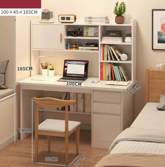 Hot recommended desktop computer table (Type B - warm white + with chair) [size: length 100*width 45*height 165cm]