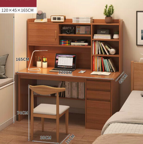 Hot recommended desktop computer table (Type B - antique sandalwood color + with chair) [Dimensions: length 120*width 45*height 168cm]