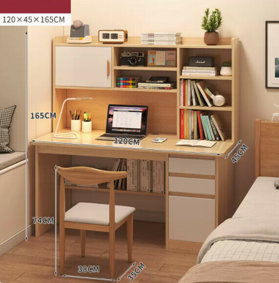 Hotly recommended desktop computer table (Type B - pastoral oak color + with chair) [Dimensions: length 120*width 45*height 168cm]