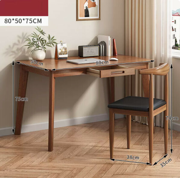 Hot recommendation solid wood computer desk (with drawer - walnut color 80x50cm) [desk and chair combination]