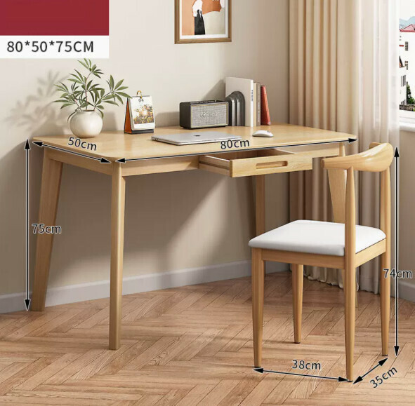 Hot Recommended Solid Wood Computer Desk (With Pullout - Log Color 80x50cm) [Table and Chair Combination]