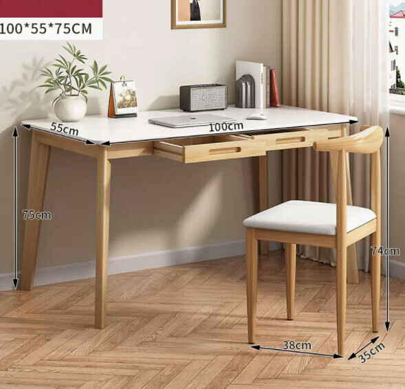 Hot recommendation solid wood computer desk (with drawer-warm white + oak 100x55cm) [desk and chair combination]