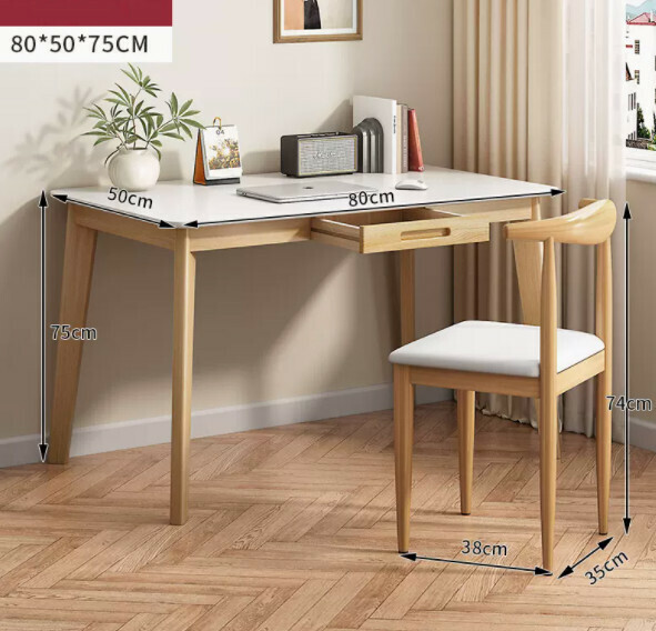 Hot recommendation solid wood computer desk (with drawer-warm white + oak 80x50cm) [desk and chair combination]