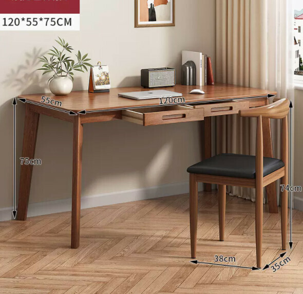 Hot recommendation solid wood computer desk (with drawer - walnut color 120x55cm) [desk and chair combination]
