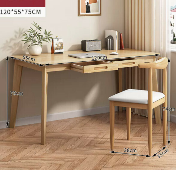 Hot Recommended Solid Wood Computer Desk (With Pull-Original Wood Color 120x55cm) [Table and Chair Combination]