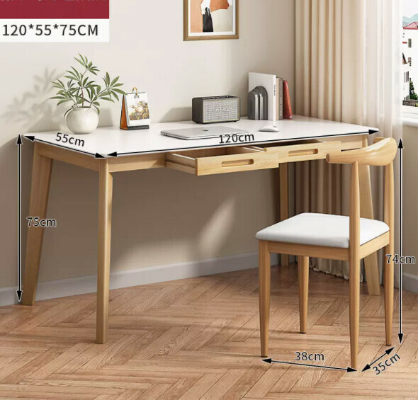 Hotly recommended solid wood computer desk (with drawer-warm white + oak 120x55cm) [desk and chair combination]