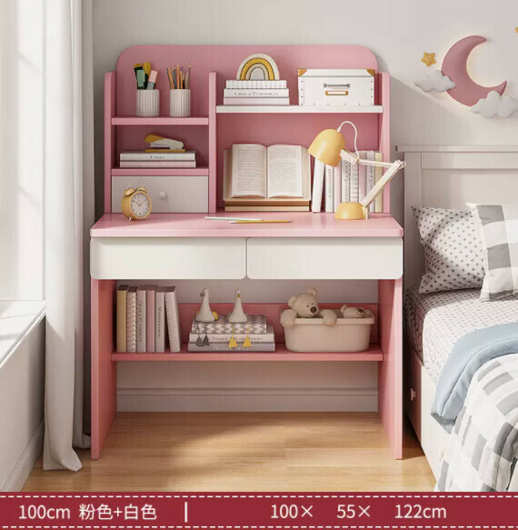 Hot recommendation simple computer desk (light pink + white 100cm)