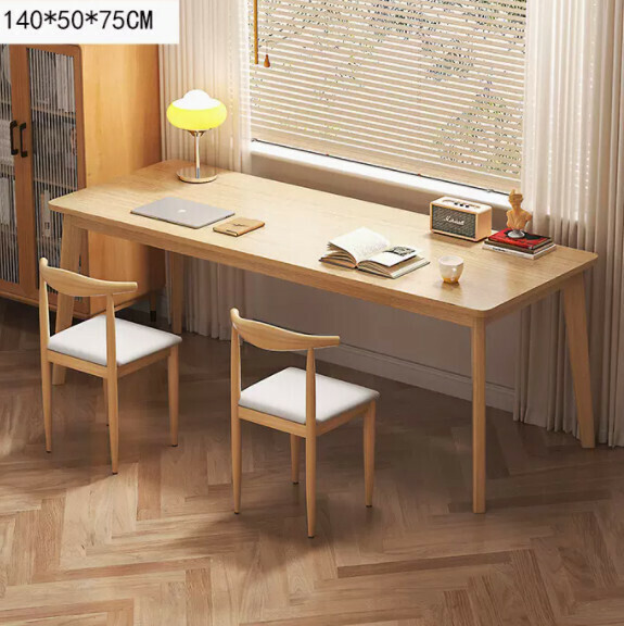 Hot recommendation: long computer desk (140*50*75cm wood color) [one table and two chairs]