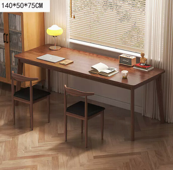 Hot recommendation: long computer desk (140*50*75cm walnut color) [one table and two chairs]