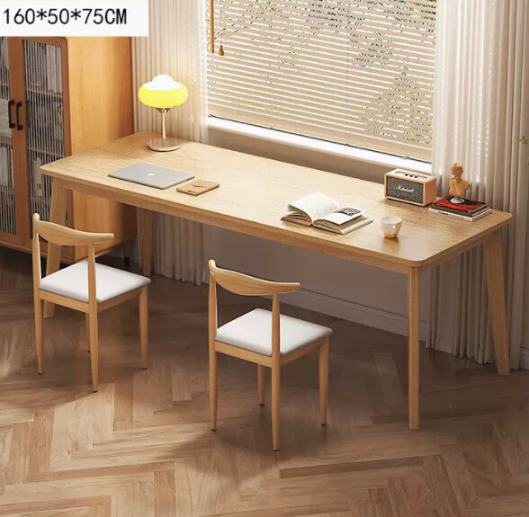 Popular long computer desk (160*50*75cm wood color) [one table and two chairs]