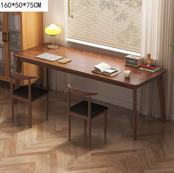 Hot recommendation: long computer desk (160*50*75cm walnut color) [one table and two chairs]