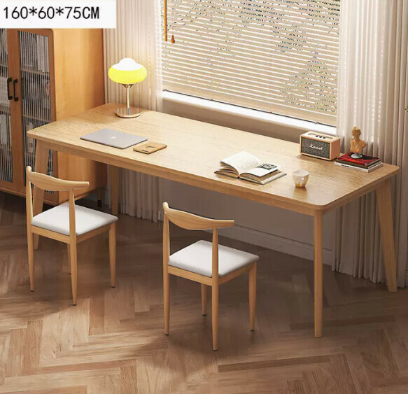 Popular long computer desk (160*60*75cm wood color) [one table and two chairs]