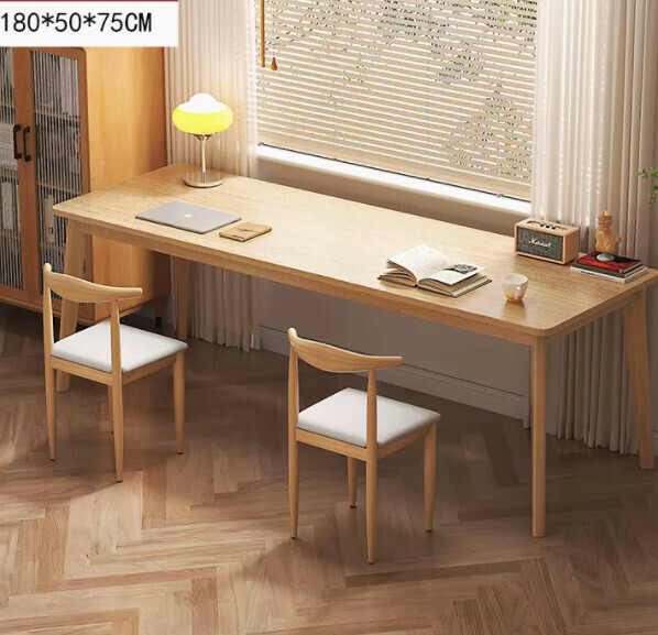 Hot recommendation: long computer desk (180*50*75cm wood color) [one table and two chairs]