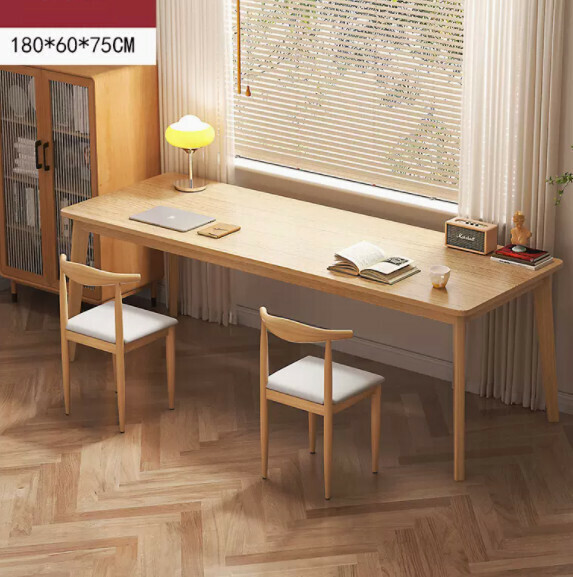 Popular long computer desk (180*60*75cm wood color) [one table and two chairs]