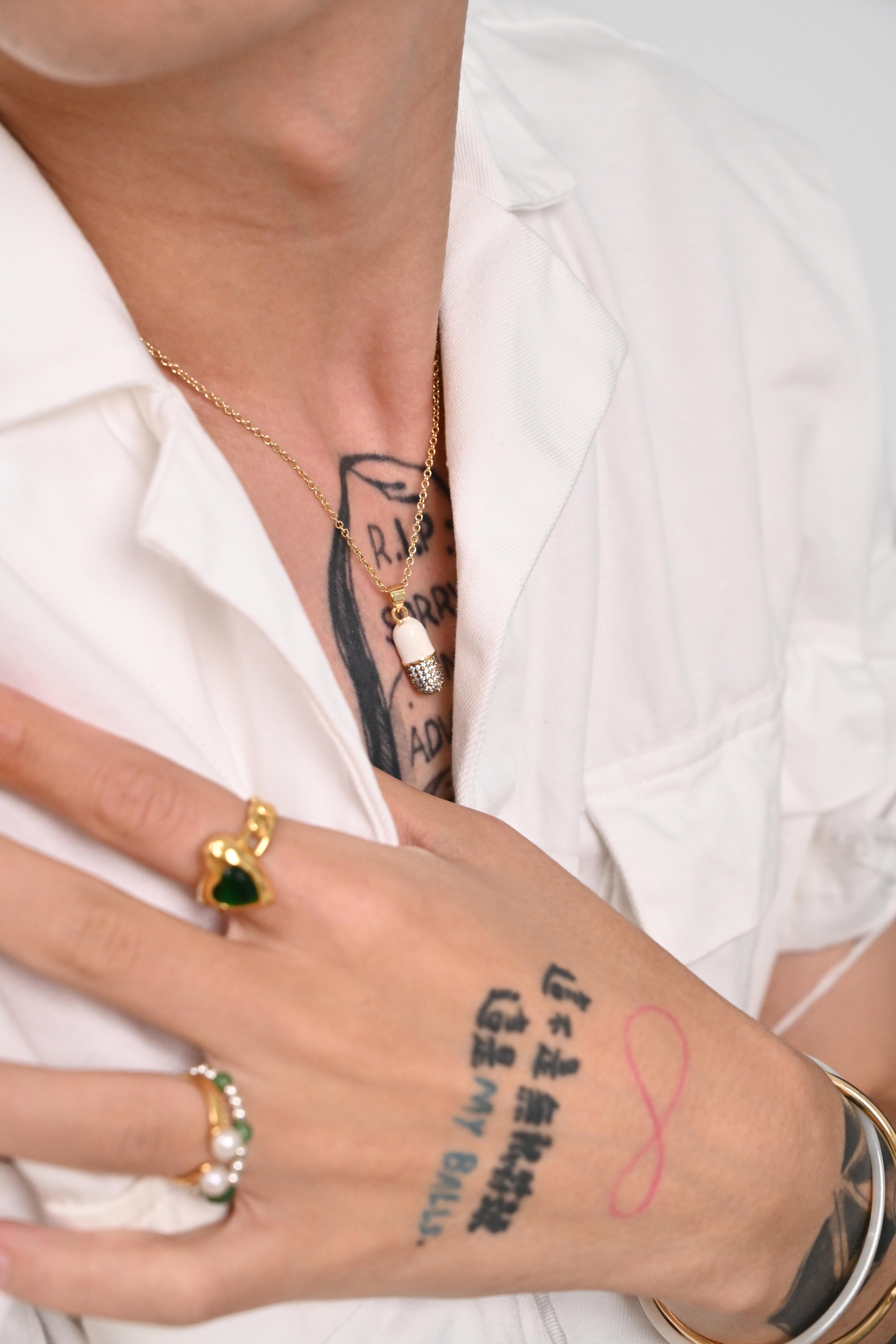 【現貨】COCO, JASMINE 鋯石藥丸項鍊 白色 NM0115