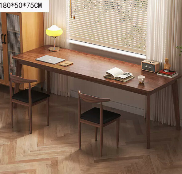 Hot recommendation: long computer desk (180*50*75cm walnut color) [one table and two chairs]