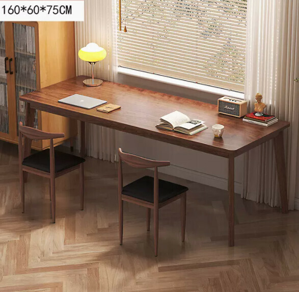 Hot recommendation: long computer desk (160*60*75cm walnut color) [one table and two chairs]