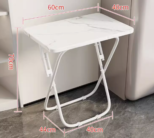 Hot recommended small home office folding table ([1.5cm thickened desktop] white frame white marble) (size: 60*40*70CM)