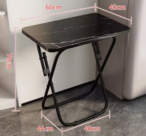 Hot recommended small home office folding table ([1.5cm thickened desktop] black frame black marble) (size: 60*40*70CM)