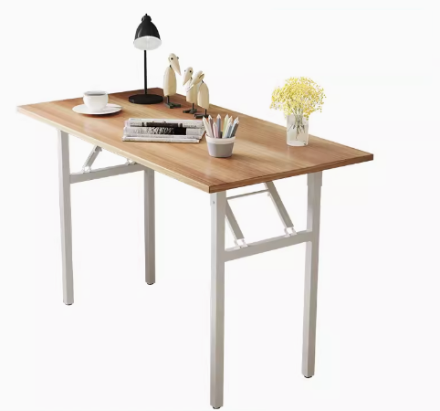 Hot recommendation simple foldable rectangular desk (yellow walnut/square tube, white frame) (size: 80*40CM)