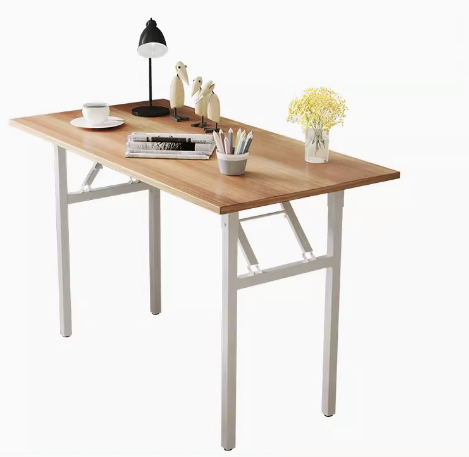 Hot recommendation simple foldable rectangular desk (yellow walnut/square tube, white frame) (size: 100*50CM)