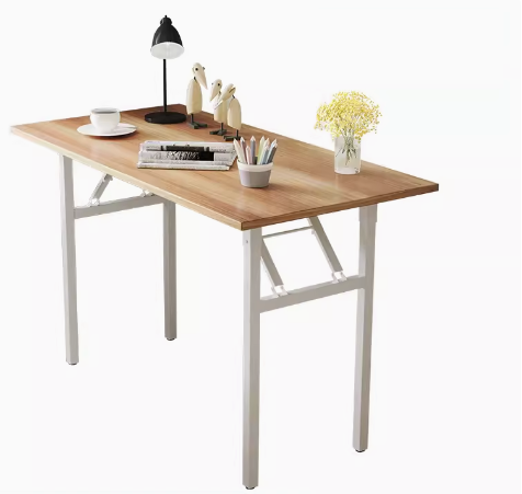 Hot recommendation simple foldable rectangular desk (yellow walnut/square tube, white frame) (size: 120*60CM)