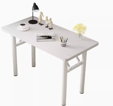 Hot recommendation simple foldable rectangular desk (white wood grain/round tube, white frame) (size: 100*50CM)
