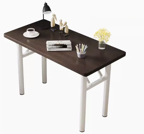 Hot recommendation simple foldable rectangular desk (black walnut/round tube, white frame) (size: 100*50CM)
