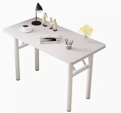 Hot recommendation simple foldable rectangular desk (white wood grain/round tube, white frame) (size: 100*60CM)