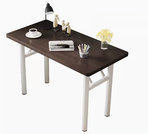 Hot recommendation simple foldable rectangular desk (black walnut/round tube, white frame) (size: 120*60CM)