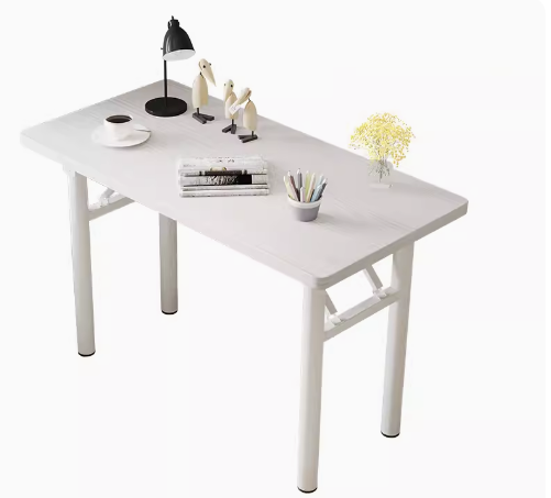 Hot recommendation simple foldable rectangular desk (white wood grain/round tube, white frame) (size: 120*60CM)
