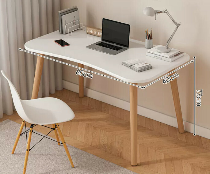 Popular computer desk desktop solid wood ([single table model] curved warm white + solid wood legs)