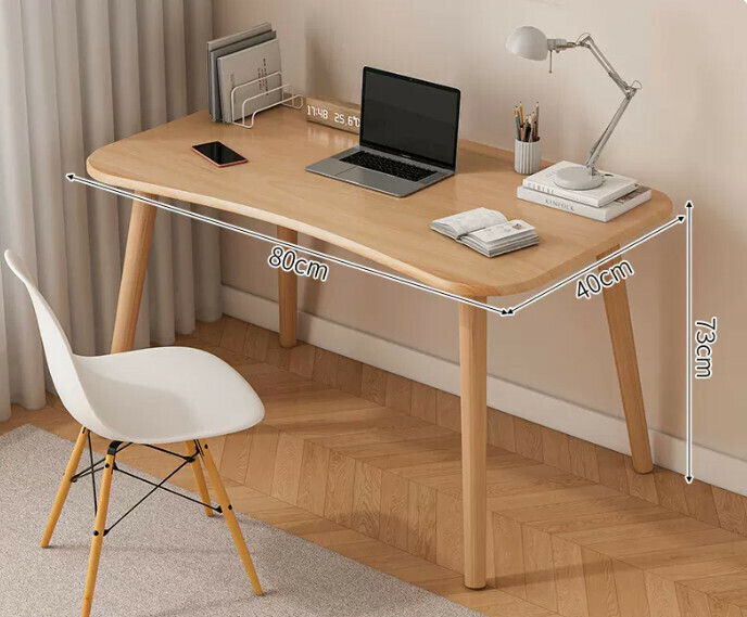 Popular computer desk desktop solid wood ([single table model] curved wood color + solid wood legs)