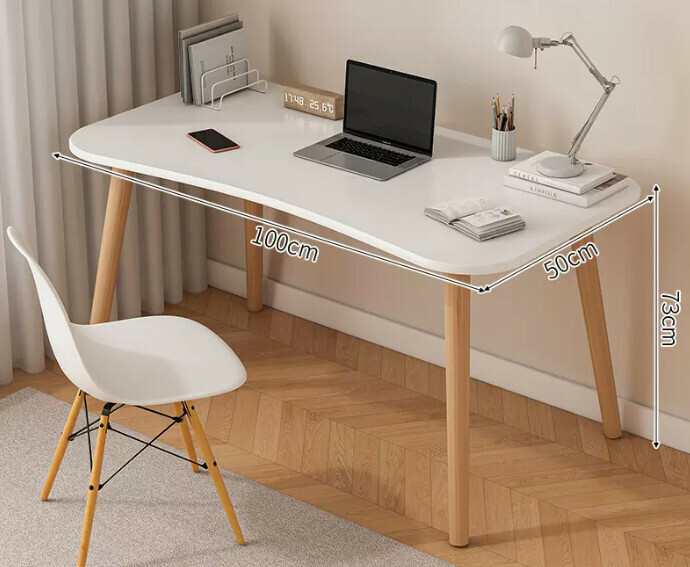 Popular computer desk desktop solid wood ([single table model] curved warm white + solid wood legs)