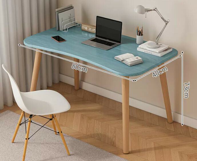 Popular computer desk desktop solid wood ([single table model] curved blue pine color + solid wood legs)