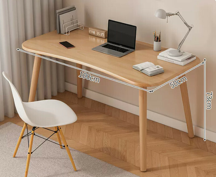 Popular solid wood computer desk ([single table model] curved wood color + solid wood legs)