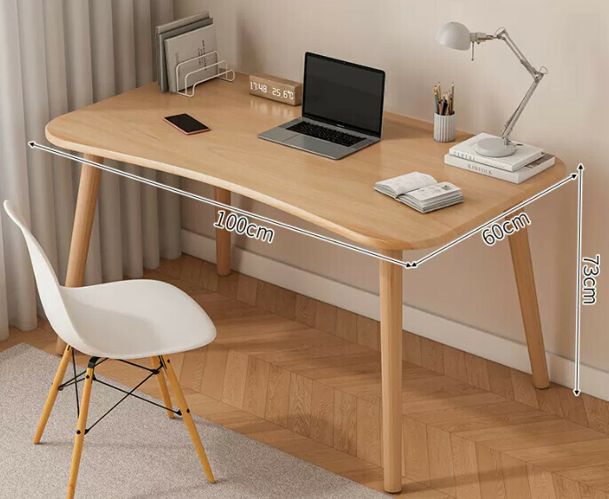 Popular computer desk desktop solid wood ([single table model] curved wood color + solid wood legs)