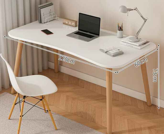 Popular computer desk desktop solid wood ([single table model] curved warm white + solid wood legs)