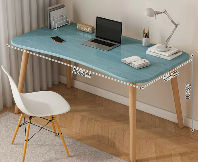 Popular computer desk desktop solid wood ([single table model] curved blue pine color + solid wood legs)